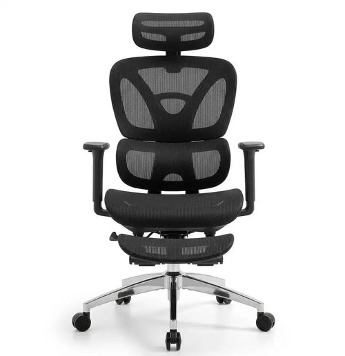 Chaise de bureau ergonomique ErgoStudio Pro avec accoudoirs 4D et repose-pieds escamotable.