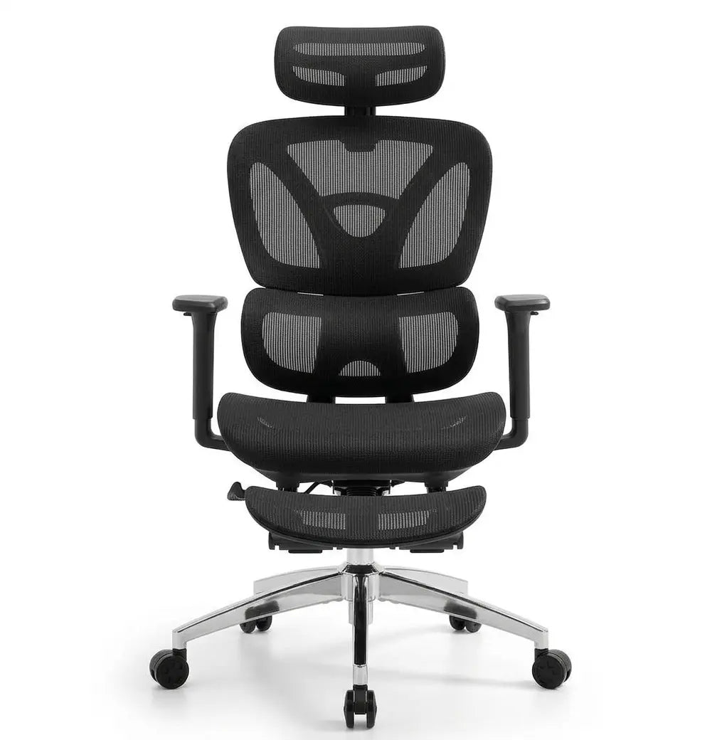 Chaise de bureau ergonomique ErgoStudio Pro avec accoudoirs 4D et repose-pieds escamotable.