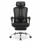Chaise de bureau ergonomique ErgoStudio Signature noire avec repose-pieds escamotable intégré.