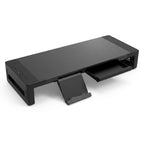 Rehausseur d'écran PC ergonomique avec hub USB et espaces de rangement pour bureau.