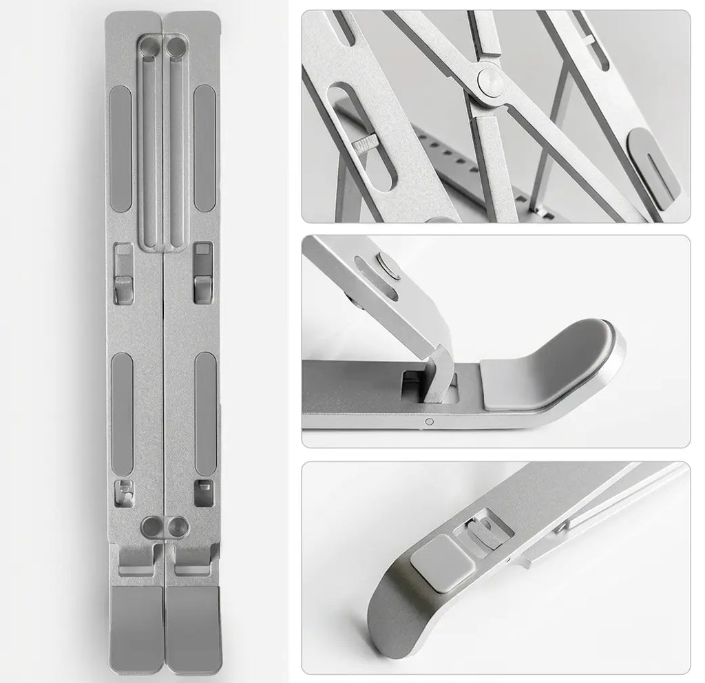 Support pour ordinateur portable ErgoStudio plié, ultra-compact et léger pour le transport en sac à dos